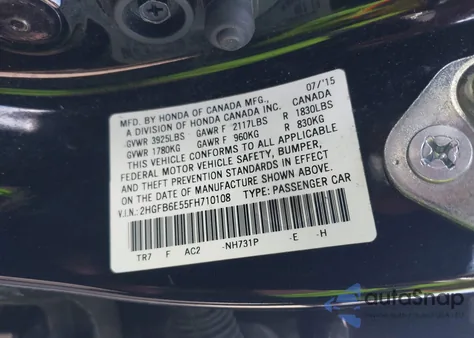 2015 Honda Civic Si from USA, damaged, VIN 2HGFB6E55FH710108